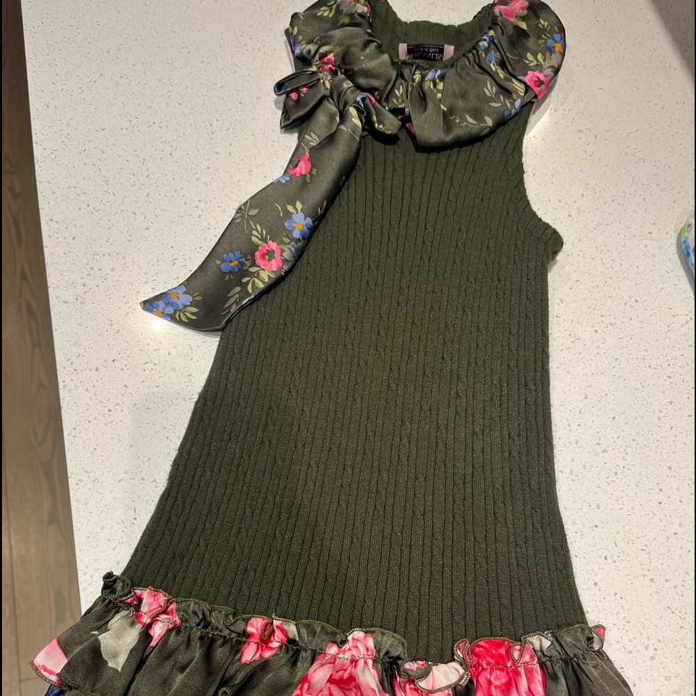 MonnaLisa Green Dress with Floral Accents